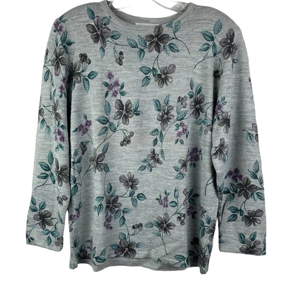 Vintage 90s Alfred Dunner Longsleeve Floral Sweater Top with Beads Size Small - Picture 1 of 12
